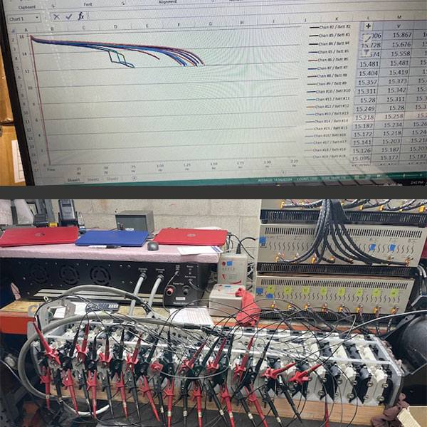 image of computer screen and diagnostic tools used for battery assessment and reconditioning.